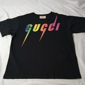 Gucci Black Tee with Multicolor Logo